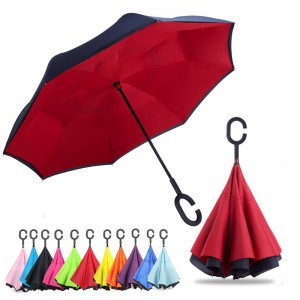 2019 new inverted umbrella reversible umbrella with plastic C handle