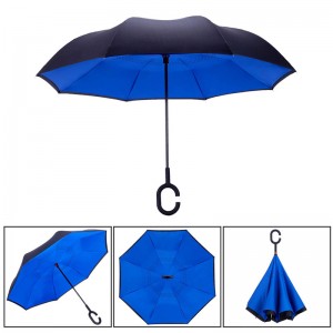 Inverted Umbrella,Double Layer Blue Reverse Umbrella for Car and Outdoor Use by