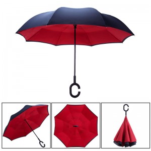 2019 new inverted umbrella reversible umbrella with plastic C handle