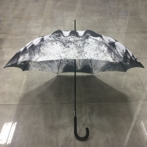 2019 unique design Auto open 190T black polyester fabric sunny and rainy straight umbrella with Skull teeth printing for Christmas gift