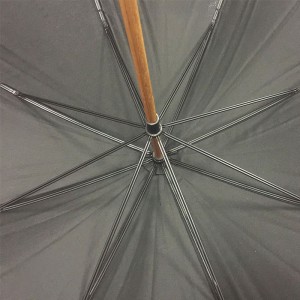 High quality large size double ribs wooden shaft straight umbrella with curved wooden handle Black cotton canopy Parasol Umbrella Factory price direct