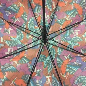 2019 Automatic Open Windproof Rain straight fashion design full color custom printed Birds and Flowers Umbrella for gift