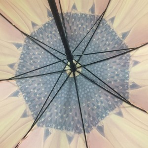 Hot selling cheap custom full color printing nice design straight sunflower umbrella for women in manual wood handle