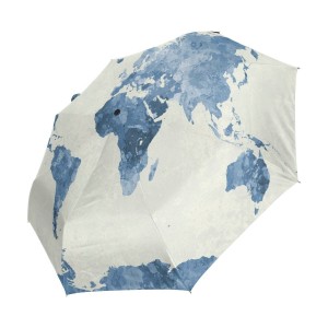 Factory wholesale custom Watercolor World Map 3 Folds Auto Open Close Umbrella