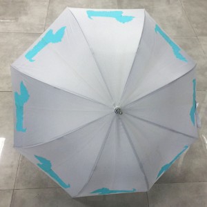 Hot selling cheap Apollo shape dog printing custom windproof rain/sun pongee fabric straight umbrella for wholesale (fibergalss ribs)