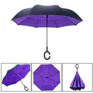 2019 Hot Selling New Products Stock Custom Double Layer Inside Out C Shape Handle inverted Reverse Umbrella