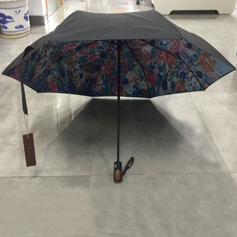 New auto open and auto colose double canopy custom 3 fold umbrella with inside layer colorful printing High quality fold umbrella distributor wholesaler
