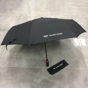 Wholesale Made in China High quality Red fibergalss ribs Auto open close customized printing Portable pocket fold umbrella with Car Logo (BMW)