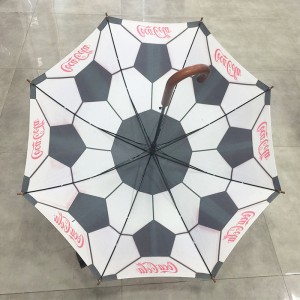 Custom Sport Football Print Umbrella Waterproof wooden handle Umbrella Automatic Open