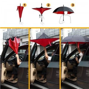 Double Layer Inverted Umbrella with C-Shaped Handle,Windproof Straight Umbrella for Car Rain Outdoor