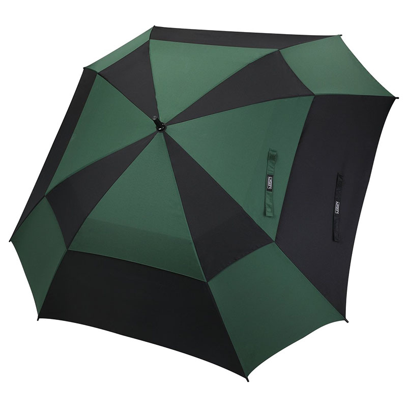 Top quality 62” windproof auto open custom double layers fiberglass large square golf umbrella from China(Green/black)