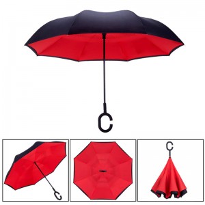 Double Layer Inverted Umbrella with C-Shaped Handle,Windproof Straight Umbrella for Car Rain Outdoor