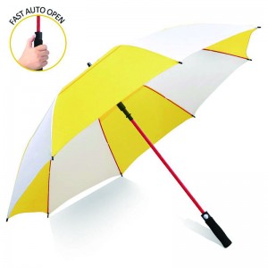 Automatic open windproof 62inch big size custom cheap premium yellow and white golf umbrella for sale