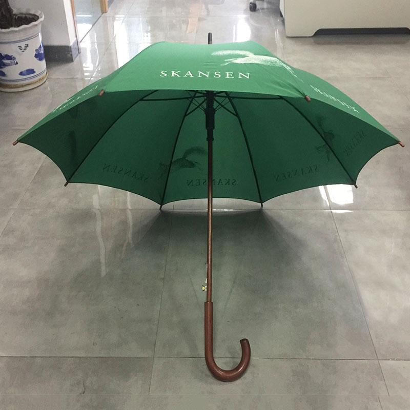 J Stick Umbrella Auto Open Windproof Rainproof Straight umbrella with wooden Handle