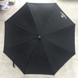 High quality large size double ribs wooden shaft straight umbrella with curved wooden handle Black cotton canopy Parasol Umbrella Factory price direct