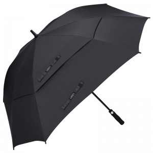 Wholesale high quality 62 Inch Arc Black pongee fabric Custom windproof Vented Square Golf Umbrella double canopy