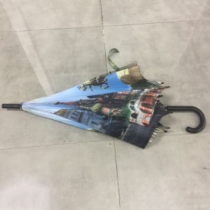City building printing umbrella Famous castle printing straight umbrella with J wooden handle