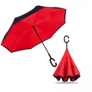 Double Layer Inverted Umbrella with C-Shaped Handle,Windproof Straight Umbrella for Car Rain Outdoor