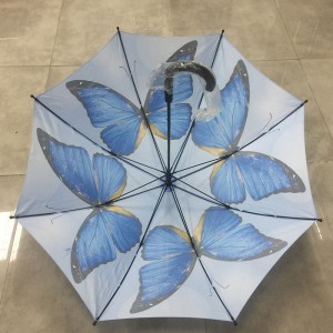 Wholesale windproof Automatic stick striaght High quality Womens Fashion gift Colorful Butterfly Umbrella for sale