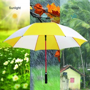 Automatic open windproof 62inch big size custom cheap premium yellow and white golf umbrella for sale
