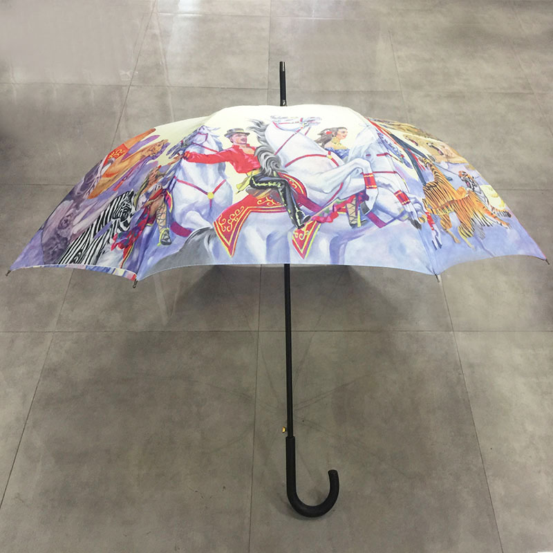 2019 High quality top selling auto open big size circus design straight umbrella with multi colored printing for Exporting to Italy