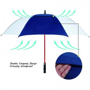 Automatic open white/blue double layers large golf umbrella windproof waterproof red fiberglass umbrella for men women
