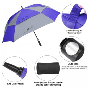 Wholesale 62inch double vented OEM custom brand promotional gifts golf square umbrellas sale