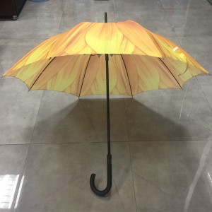 Hot selling cheap custom full color printing nice design straight sunflower umbrella for women in manual wood handle