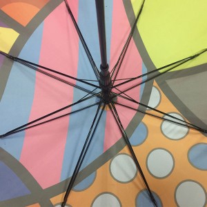 High quality Anti-UV sun protection Auto open custom Fashion Colorful printing design windproof waterproof straight umbrella with J wooden handle