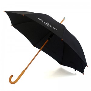 Mens style Classic Black stick straight Automatic Umbrella with WOODEN Crook Handle