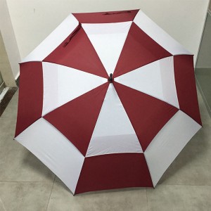 100% quality hot selling cheap Red and white color double canopy strorm windproof Stockschirm voll Fiberglas golf Regenschirm für-Damen-und-Herren (2-Personen large size)