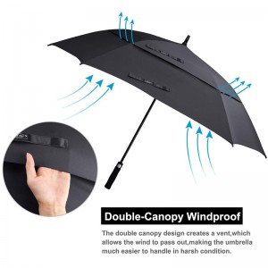 Wholesale high quality 62 Inch Arc Black pongee fabric Custom windproof Vented Square Golf Umbrella double canopy