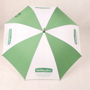 Wholesale 48inch white and green color Custom Printed Wooden Handle striaght Umbrella windproof