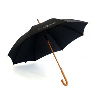 Mens style Classic Black stick straight Automatic Umbrella with WOODEN Crook Handle