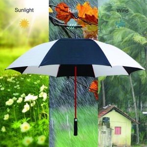 Top quality windproof red fibergalss ribs umbrella Professional custom fabric white and black golf umbrella manufacturer from China