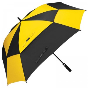 Hot selling cheap big size Black and yellow tone colors umbrella Made in China Auto Windproof Square Golf Umbrella with EVA Handle