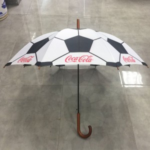 Custom Sport Football Print Umbrella Waterproof wooden handle Umbrella Automatic Open