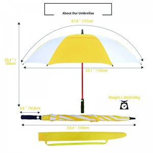 Automatic open windproof 62inch big size custom cheap premium yellow and white golf umbrella for sale