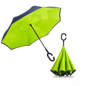 Inverted Umbrella, Umbrella Windproof,Green Reverse Umbrella, Umbrellas for Women with UV Protection, Upside Down Umbrella with C-Shaped Handle