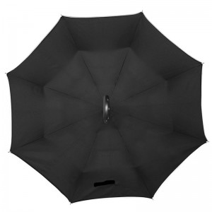 Reverse umbrella with reflective stripe bright in night with C-Shaped Handle;Umgekehrter Regenschirm