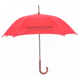 Auto open Red pongee fabric wooden J handle Straight Square shape Umbrella manufacturer