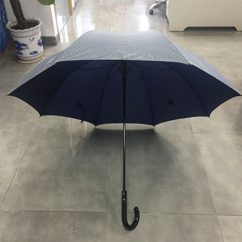 2019 high quality Fashion mens’ adult double canopy windpoof custom rain straight stripe umbrella from China supplier (fiberglass umbrella frame)