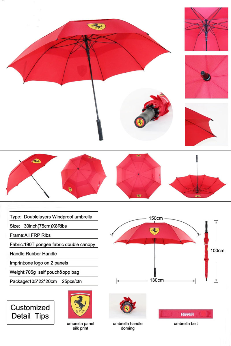 Promotional-automatic-double-layer-windproof-golf-umbrella-For-Porsche-brand-car