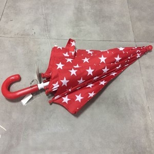 Professional produce cheap customized standard 19inch 8ribs promotion gift straight red kid umbrella with red hook plastic handle (Safety auto open)