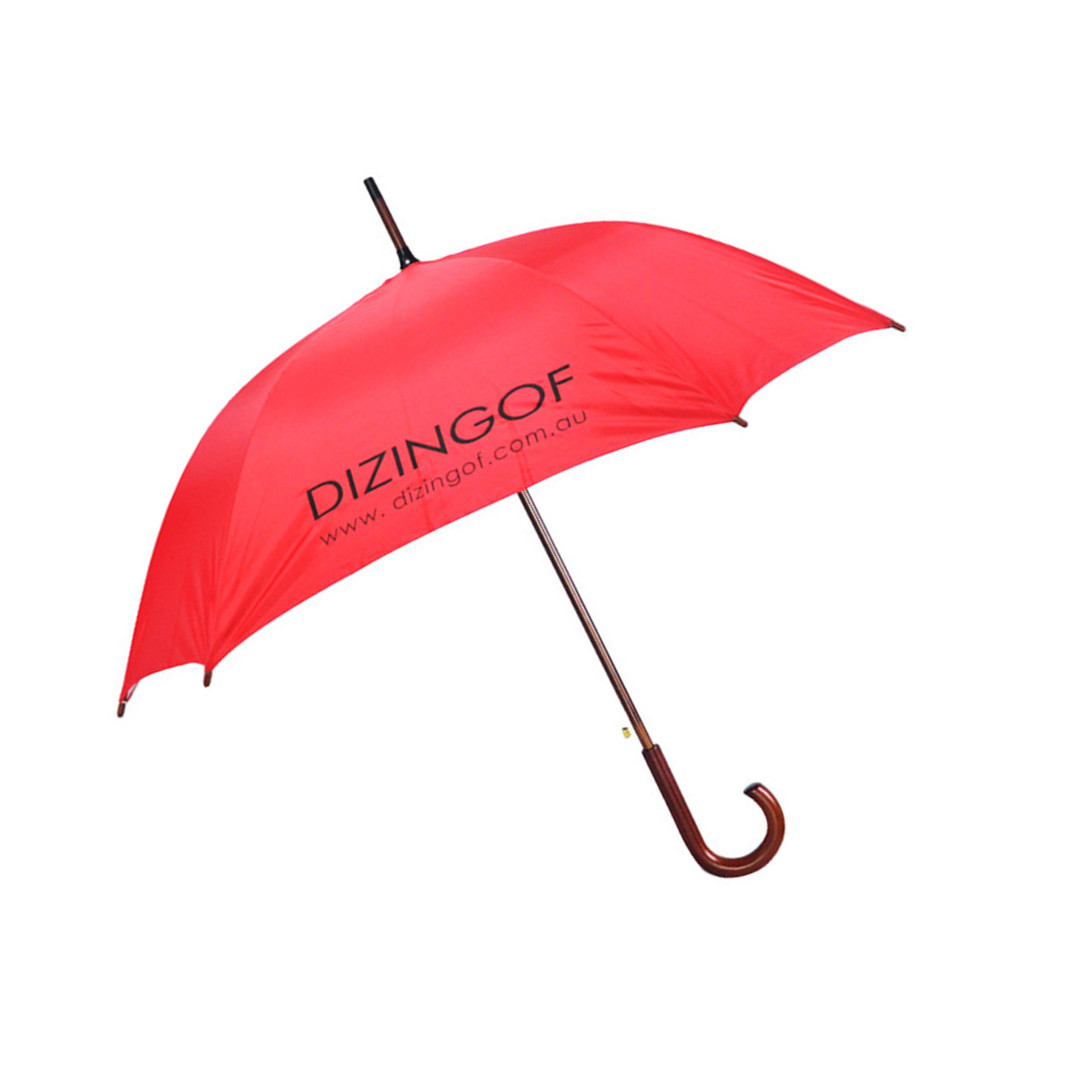 Auto open Red pongee fabric wooden J handle Straight Square shape Umbrella manufacturer