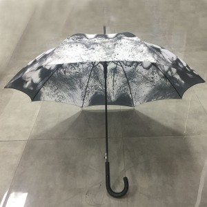 2019 unique design Auto open 190T black polyester fabric sunny and rainy straight umbrella with Skull teeth printing for Christmas gift