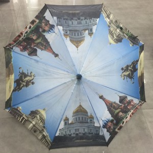 City building printing umbrella Famous castle printing straight umbrella with J wooden handle