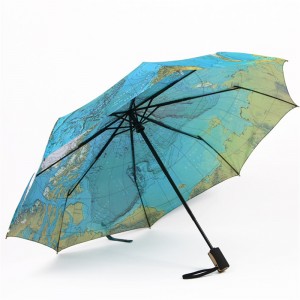 World Map Umbrella Automatic Folding Reinforced Windproof 3 Fold Umbrella