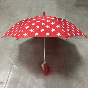 Professional produce cheap customized standard 19inch 8ribs promotion gift straight red kid umbrella with red hook plastic handle (Safety auto open)