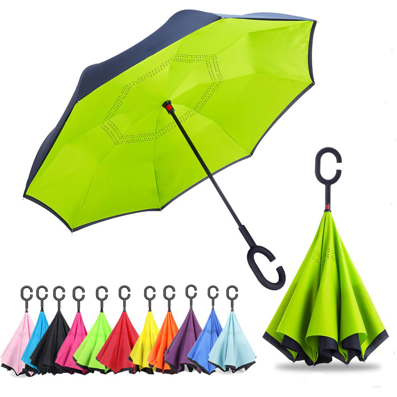 Inverted Umbrella, Umbrella Windproof,Green Reverse Umbrella, Umbrellas for Women with UV Protection, Upside Down Umbrella with C-Shaped Handle